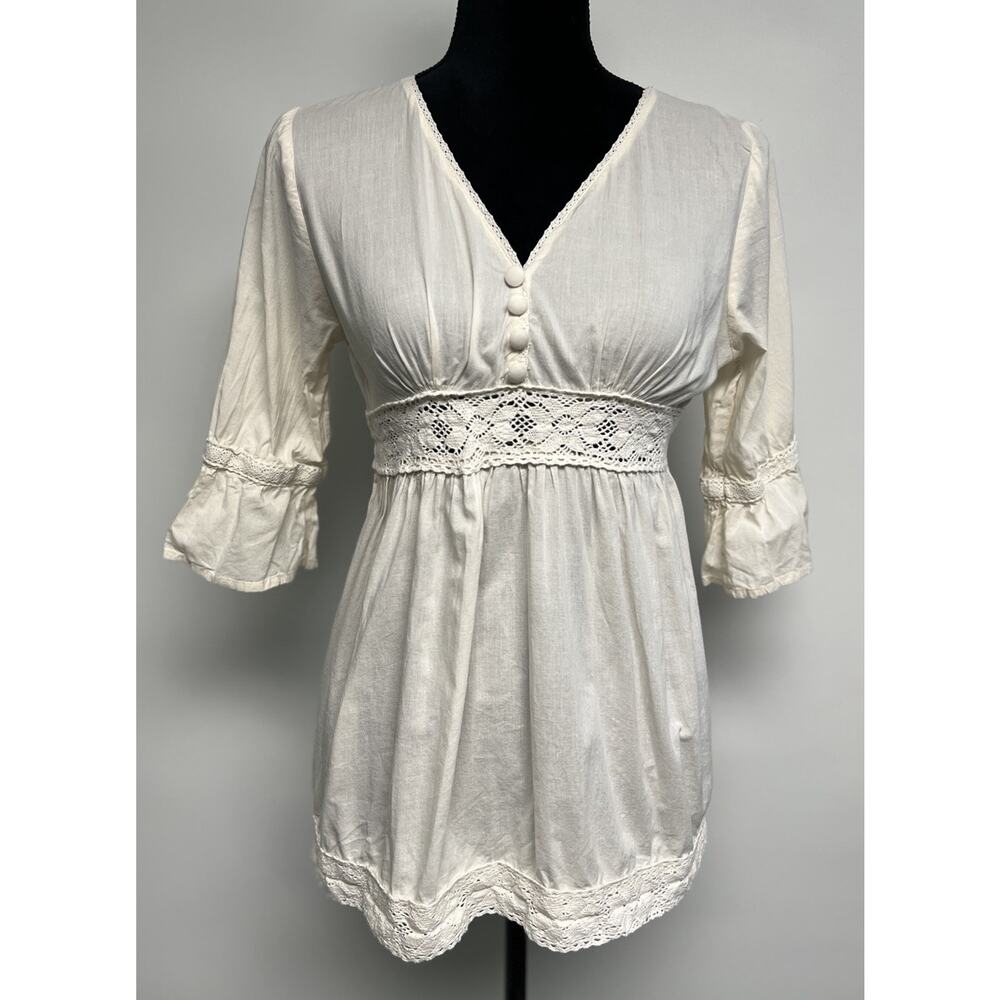 Vintage WET SEAL Boho Babydoll Crochet Top V‎ Neck Y2K 2000s Medium Renaissance
